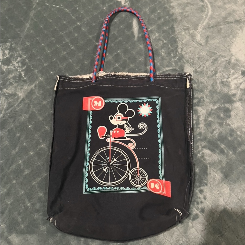 Disney WonderGround Gallery Mickey Mouse Bicycle Canvas Tote Bag Black